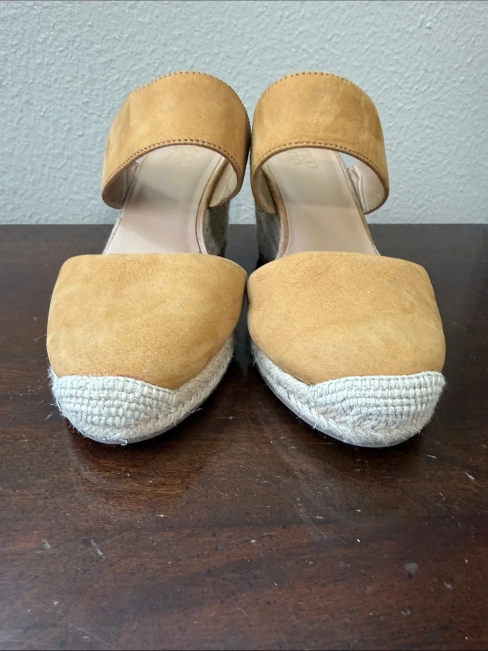 Franco Sarto Cognac Tan Suede Espadrille Mules
